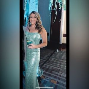 Teal sequin prom dress